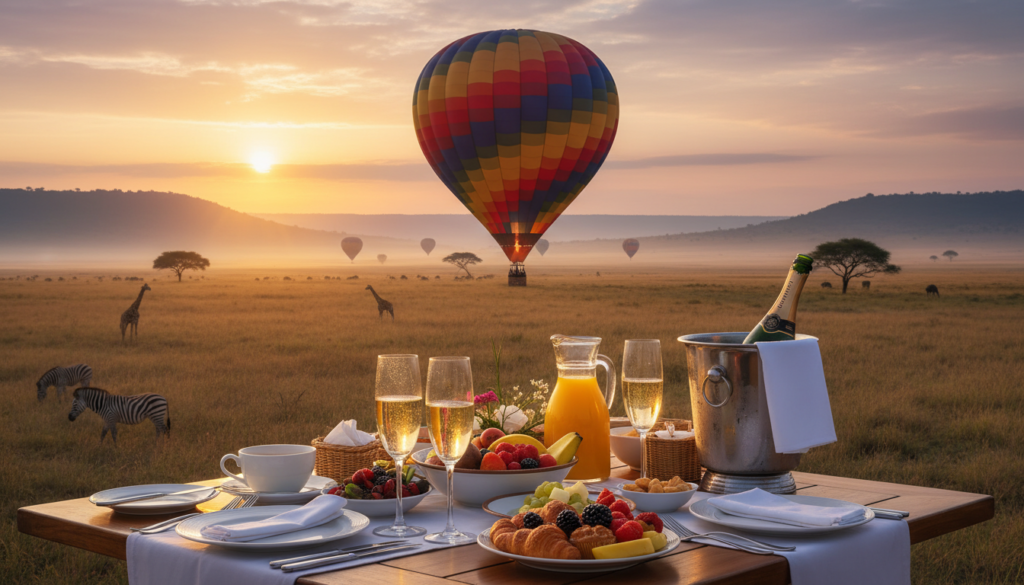 balloon safari Tanzania champagne breakfast