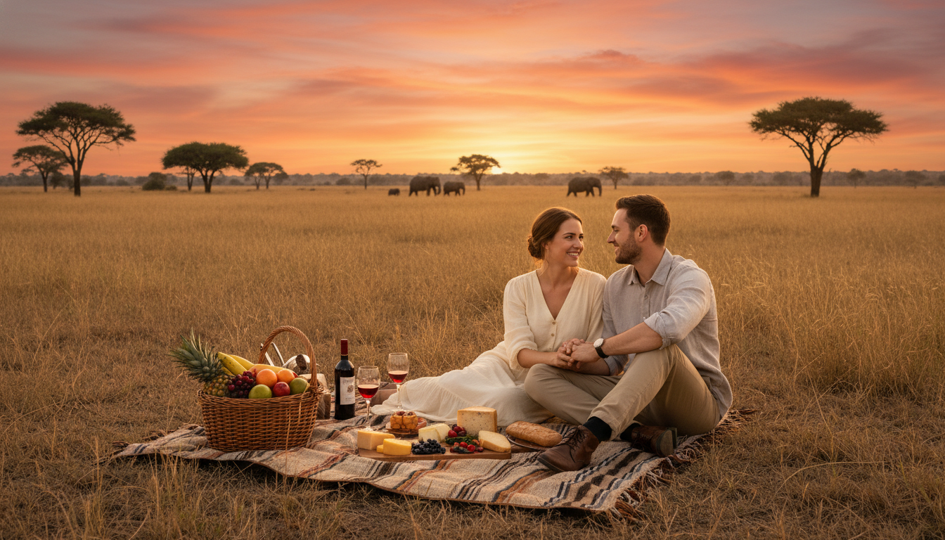 Couple on an ultra-luxury honeymoon safari in Tanzania